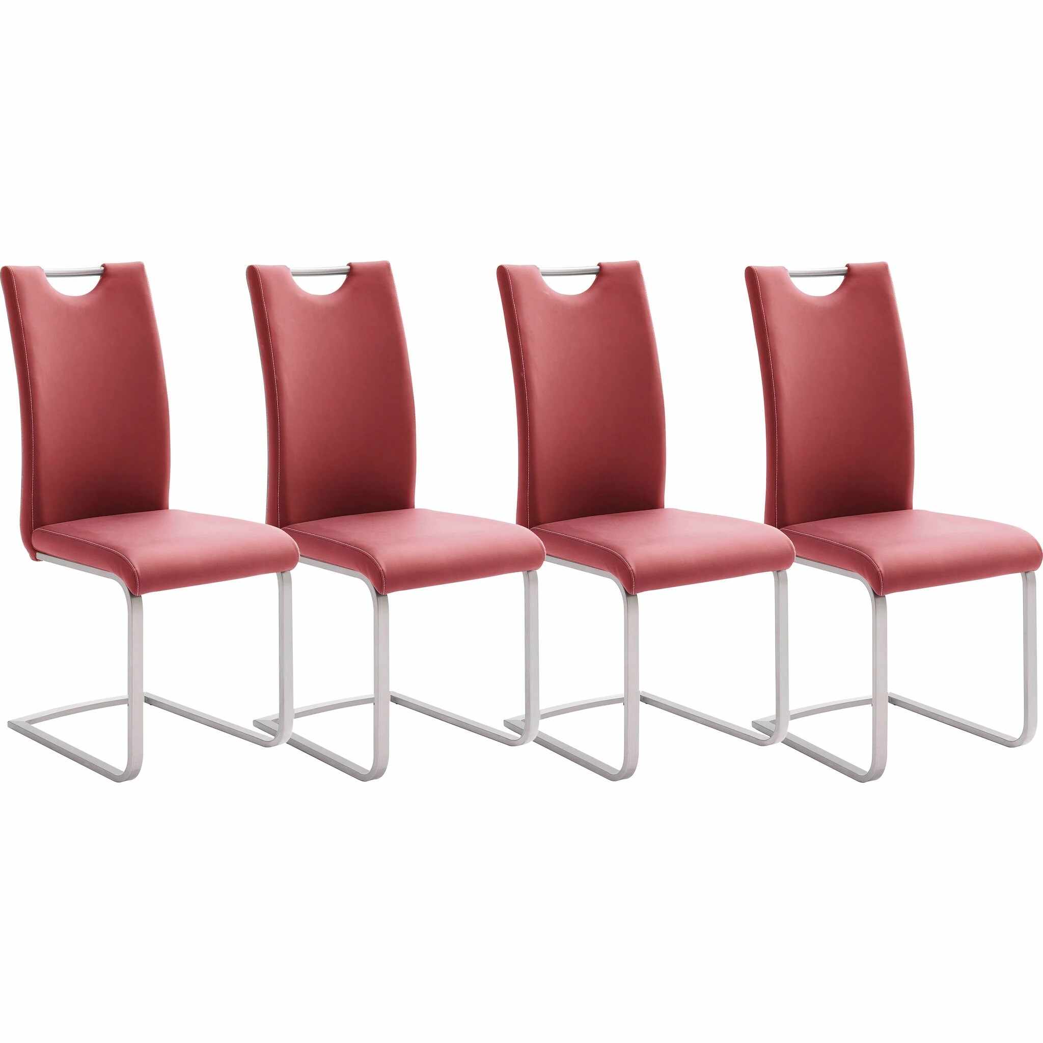 Set 4 scaune tapitate cu piele ecologica si picioare metalice, Paulo Griff Bordeaux / Crom, l42xA55xH103 cm