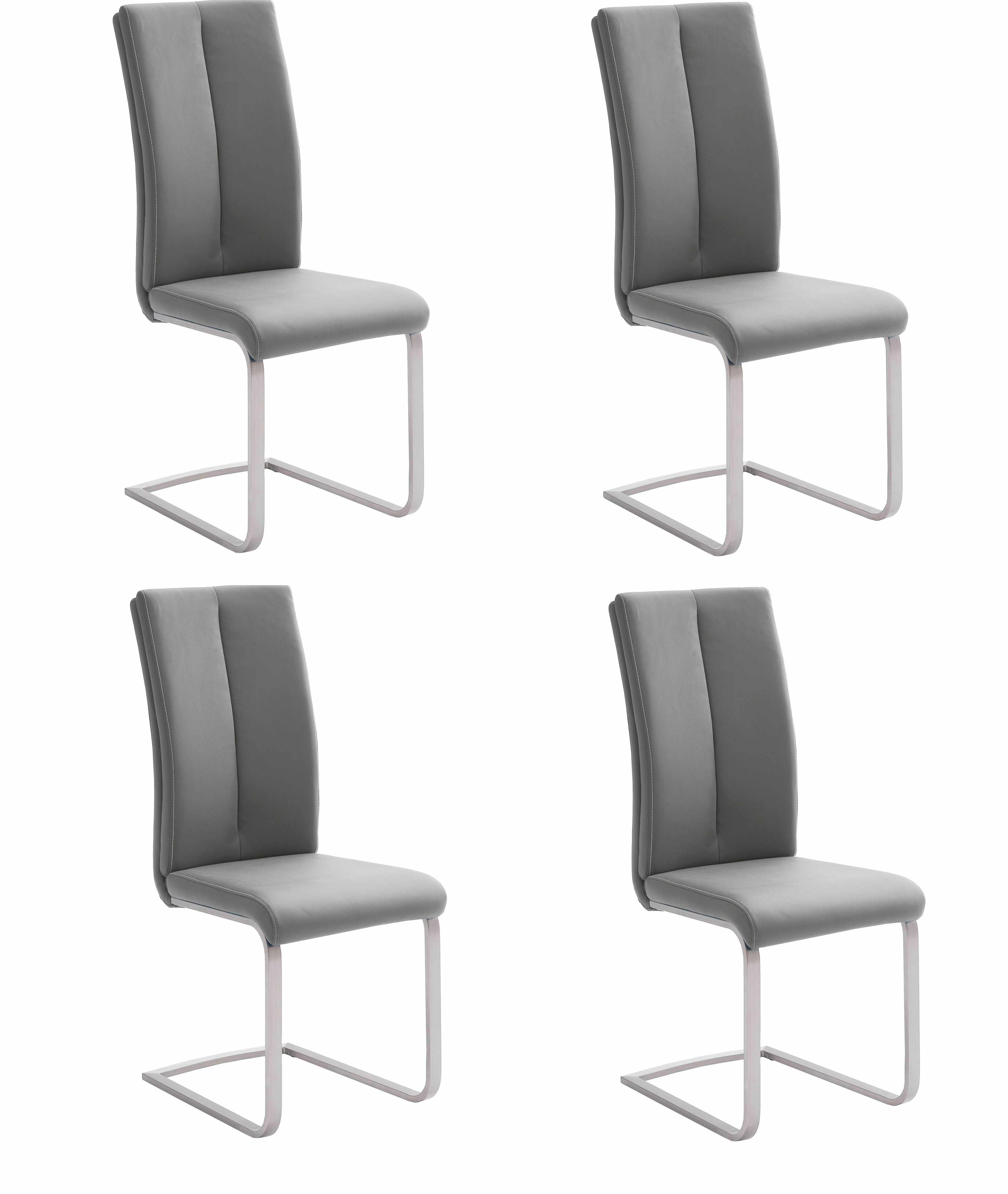 Set 4 scaune tapitate cu piele ecologica si picioare metalice, Paulo II Gri / Crom, l42xA61xH104 cm