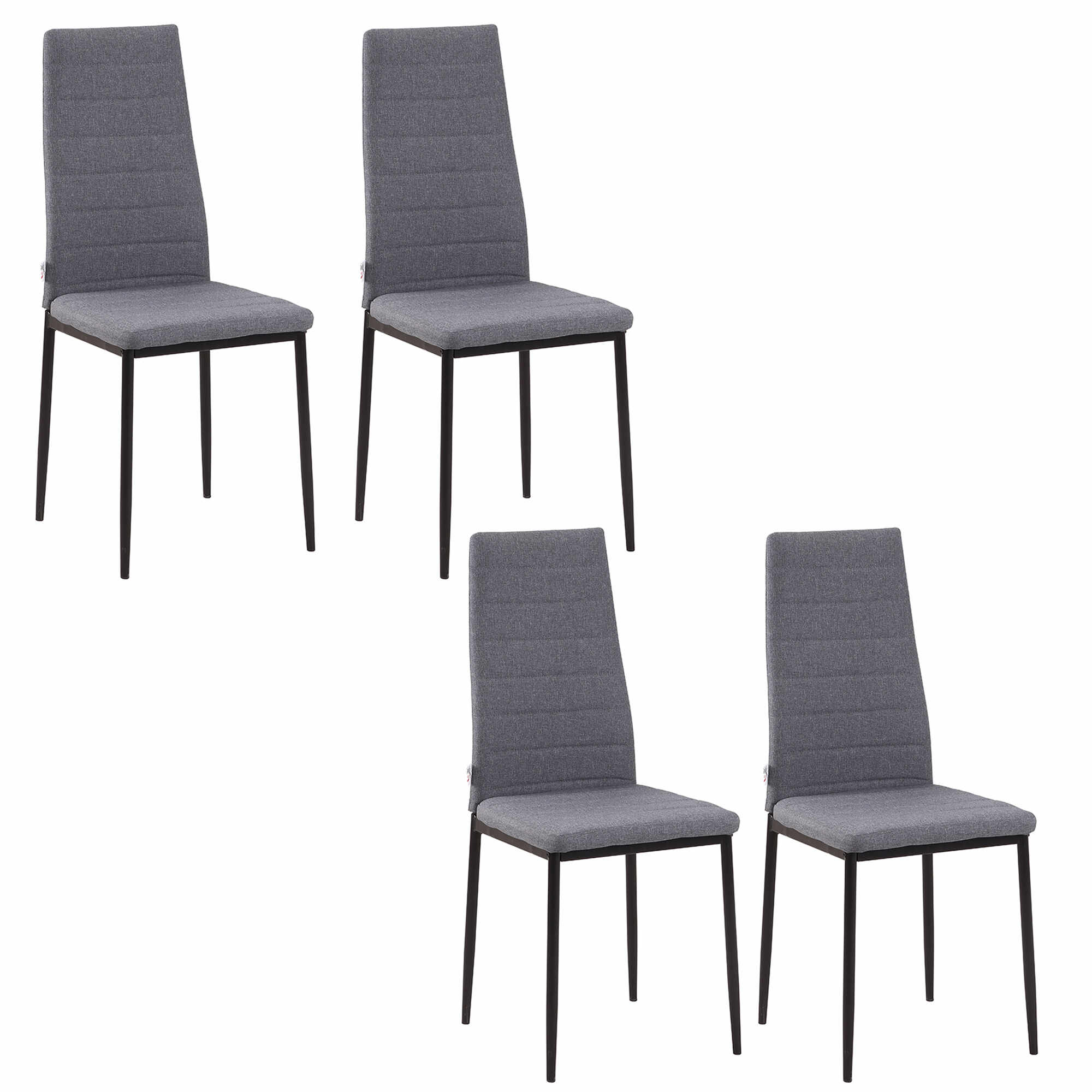 HOMCOM Set 4 scaune captusite pentru camera de zi, moderne, din metal si material textil Gri