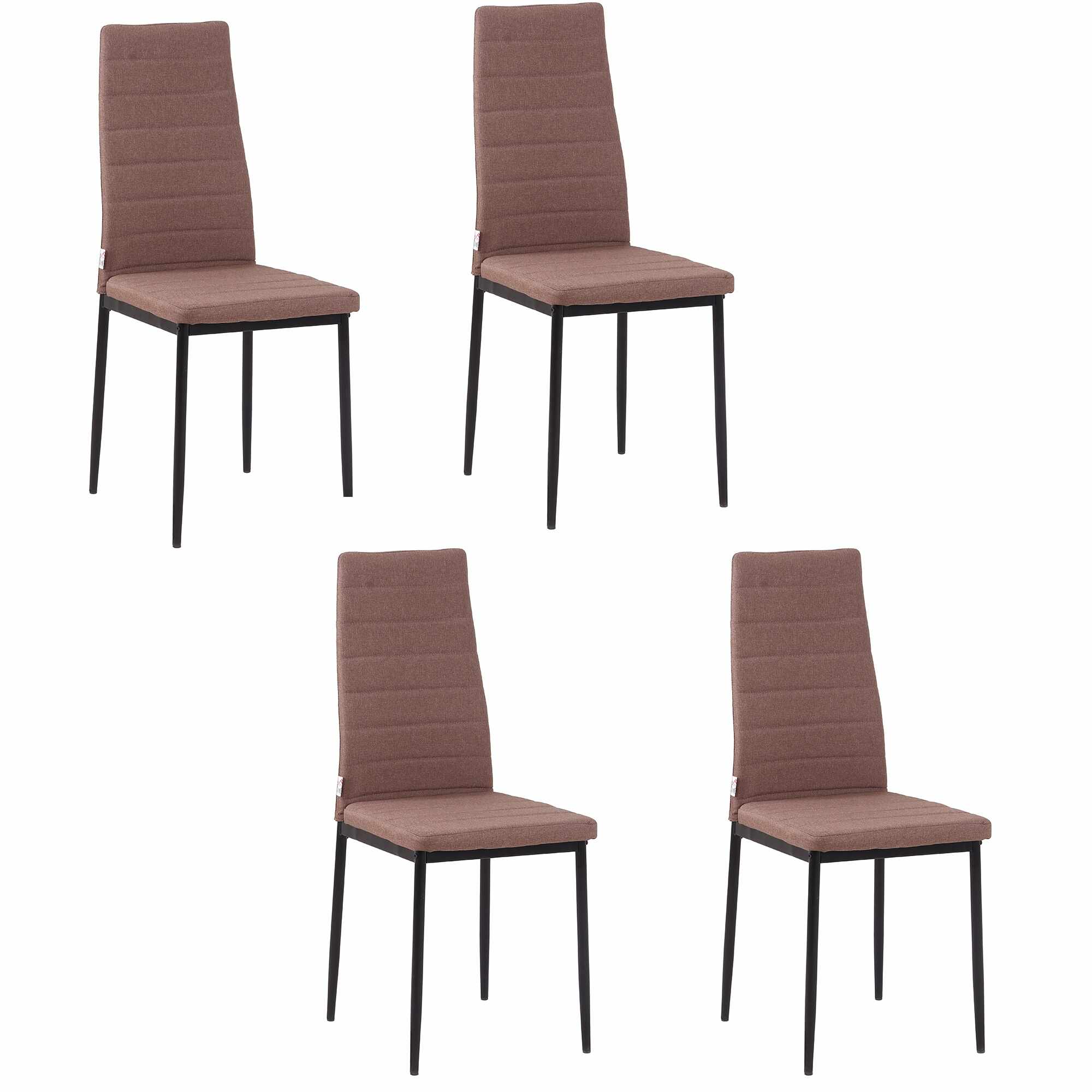 HOMCOM Set 4 scaune captusite pentru sufragerie, moderne, din metal si material textil kaki