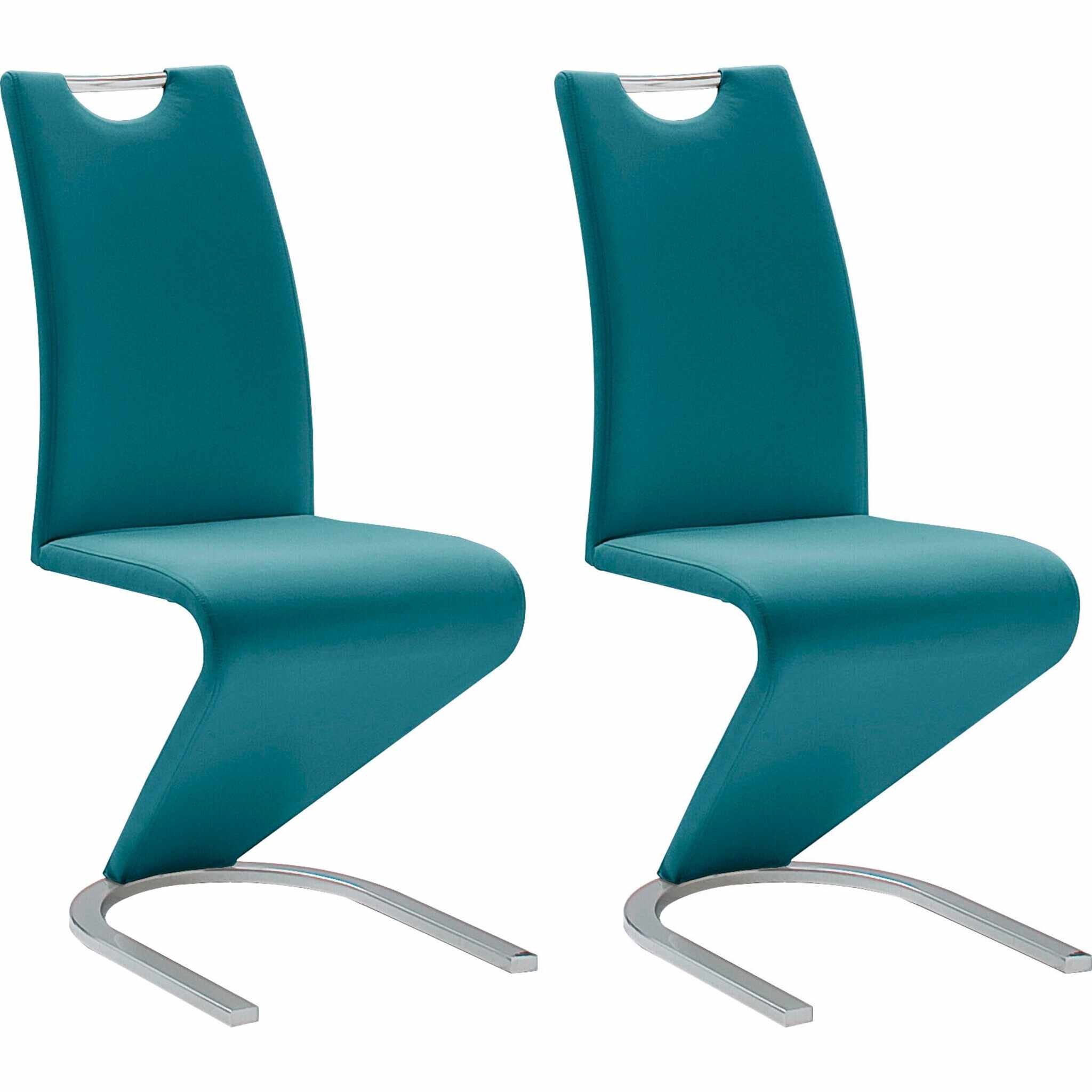 Set 2 scaune tapitate cu piele ecologica si picioare metalice, Amado Petrol / Crom, l45xA62xH102 cm