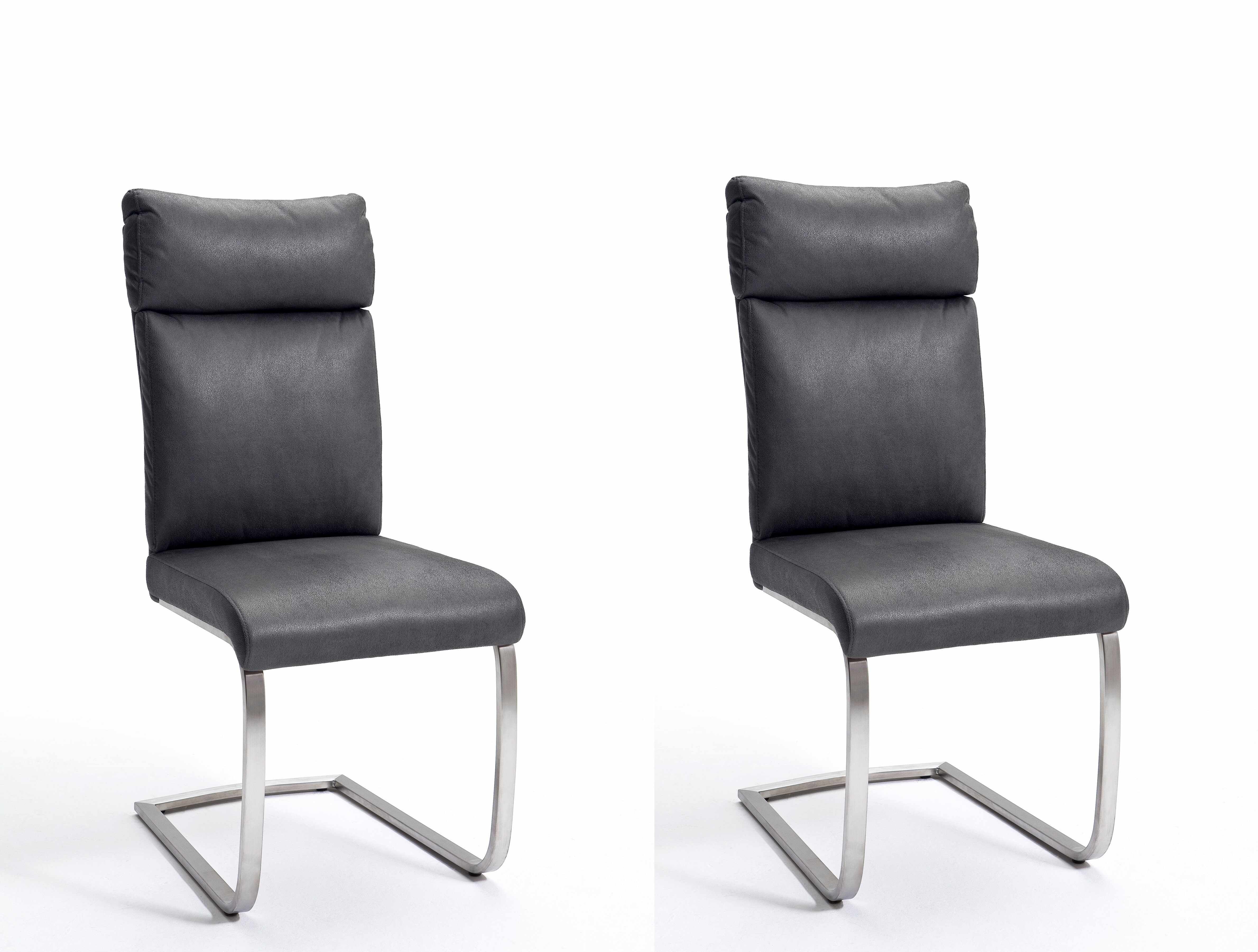 Set 2 scaune tapitate cu stofa si picioare metalice, Rabea Gri / Crom, l46xA62xH106 cm