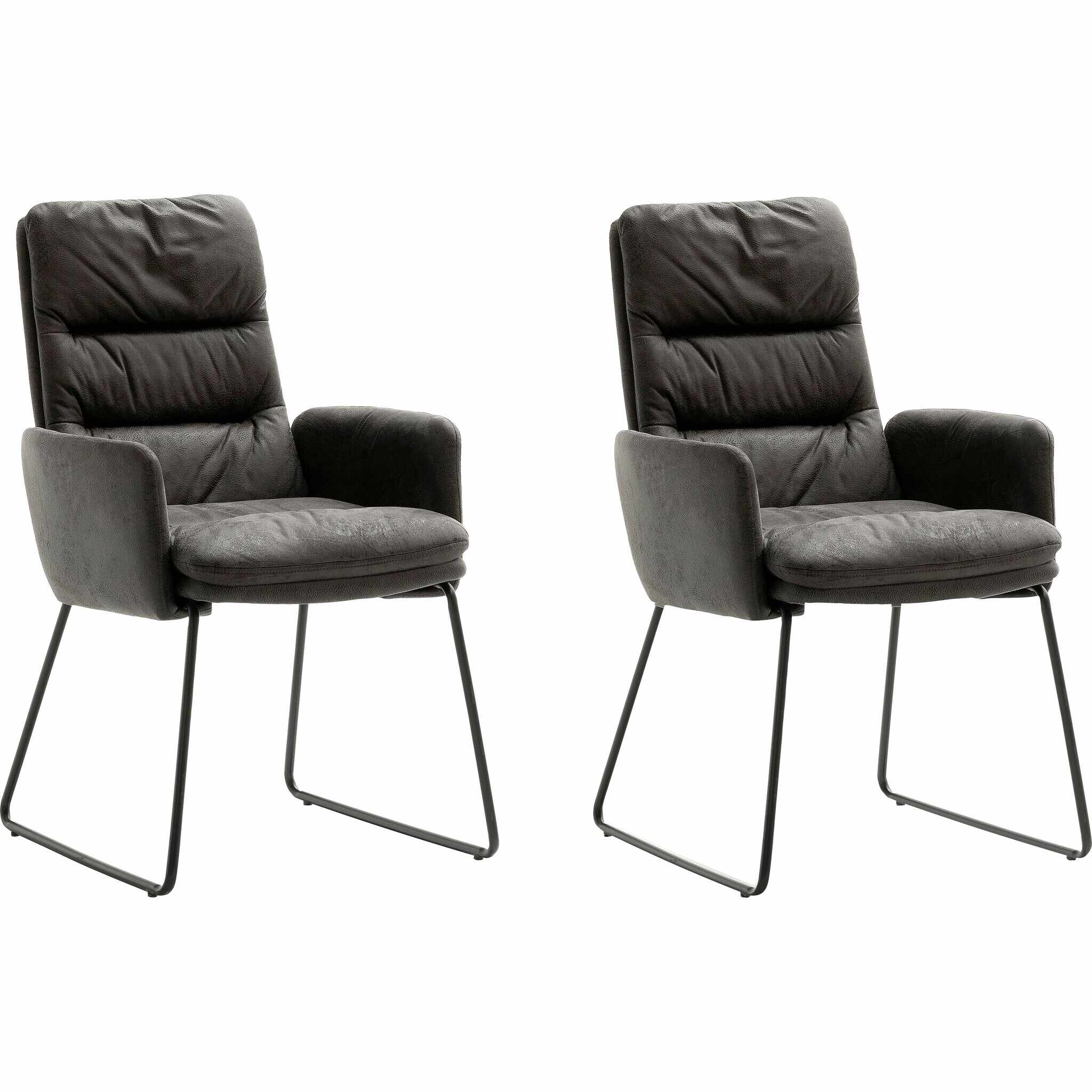 Set 2 scaune tapitate cu stofa si picioare metalice, Westminster Skid Gri / Negru, l60xA67xH98 cm