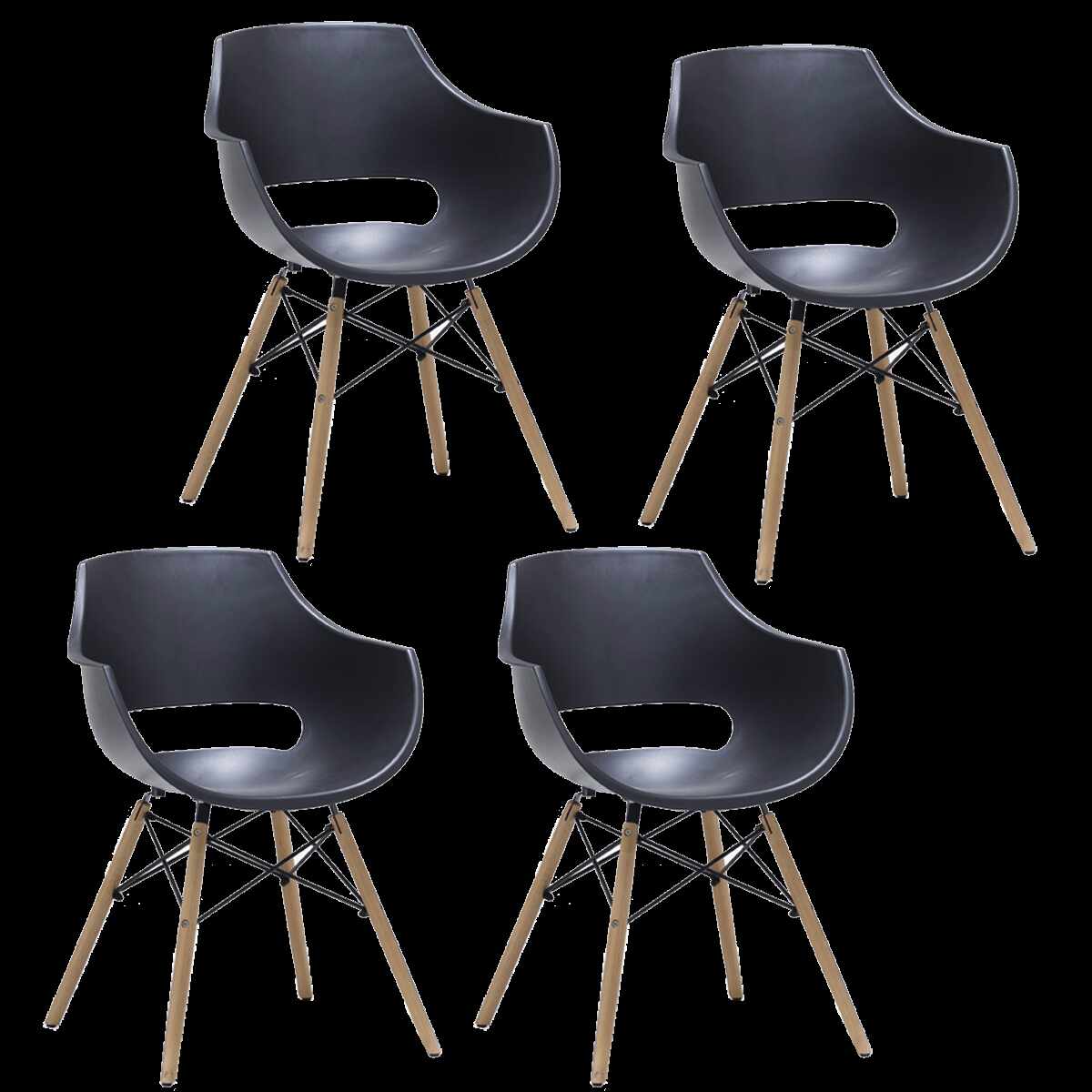 Set 4 scaune din plastic cu picioare de lemn Rockville Negru / Fag, l57xA58xH80 cm