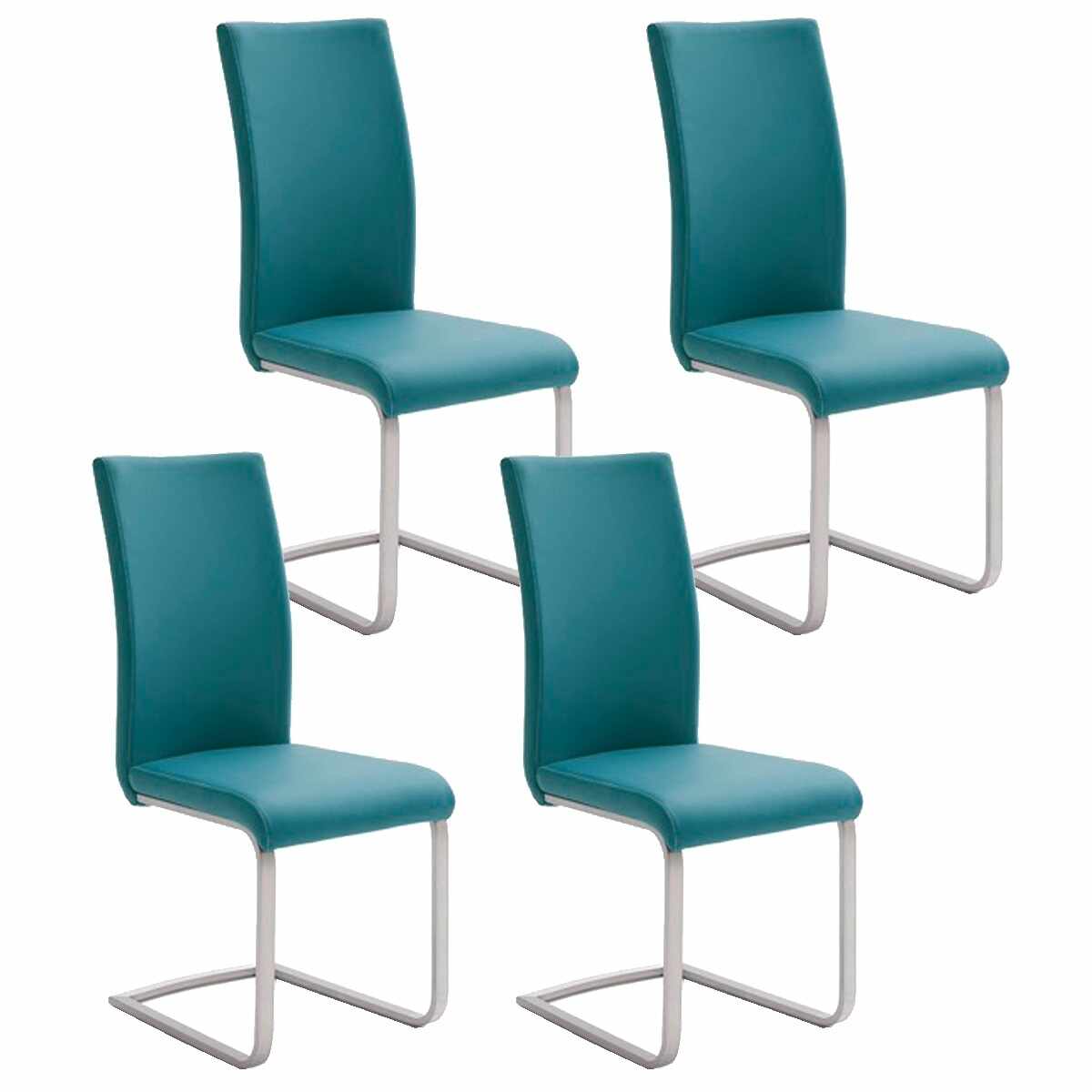 Set 4 scaune tapitate cu piele ecologica si picioare metalice, Paulo I Petrol / Crom, l42xA58xH102 cm