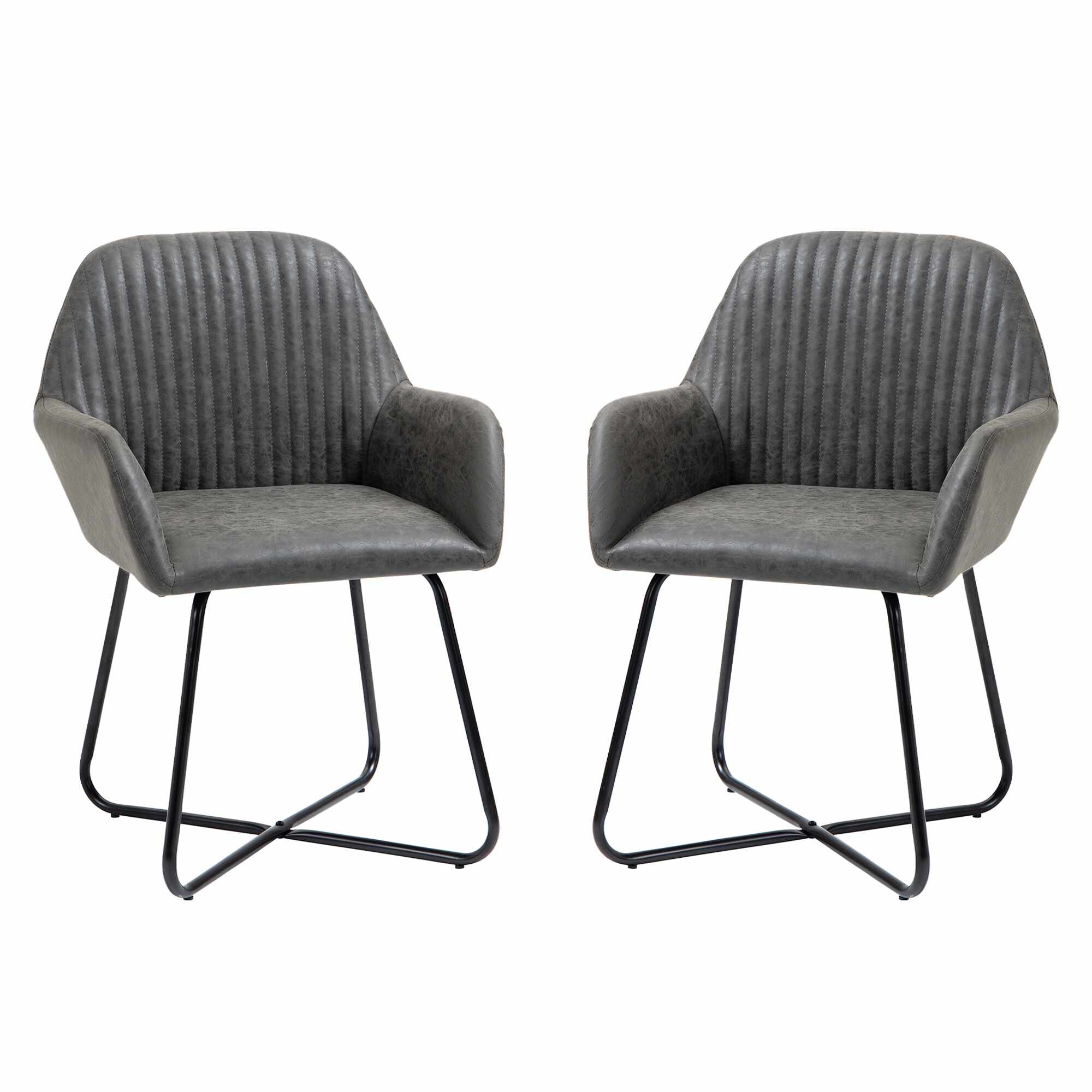 HOMCOM Set 2 scaune moderne pentru sufragerie din imitatie piele gri 60x56.5x85cm