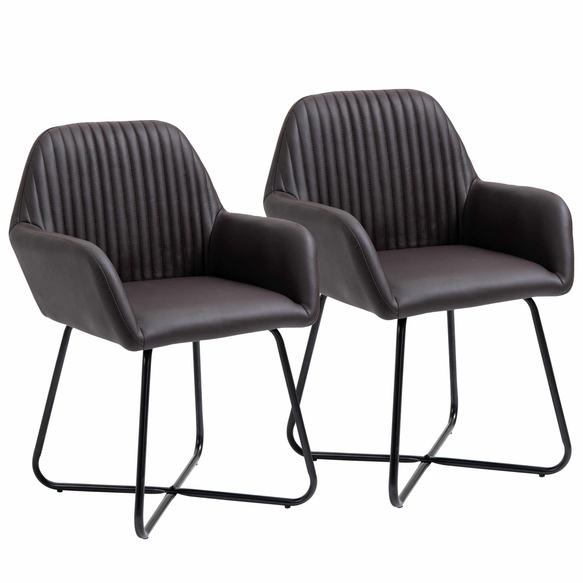 HOMCOM Set 2 scaune moderne pentru sufragerie din imitatie piele maro 60x56.5x85cm