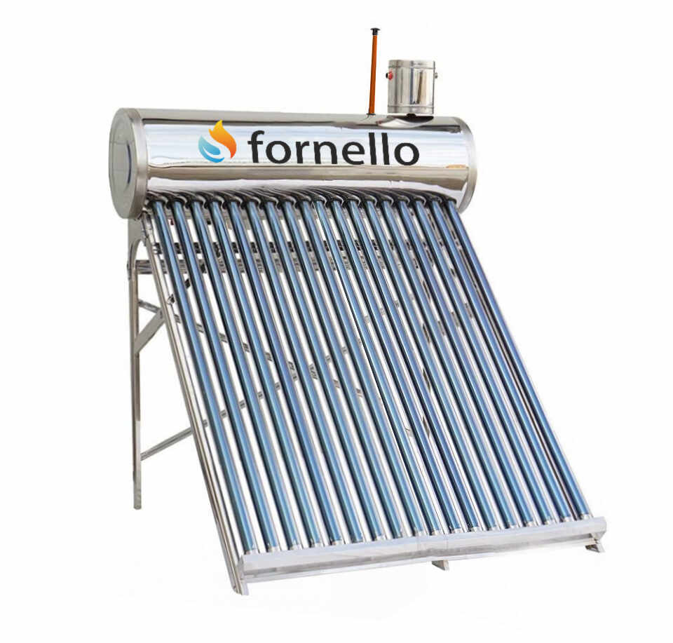 Panou solar nepresurizat Fornello pentru producere apa calda, cu rezervor inox 150 litri, 18 tuburi vidate si vas flotor 5 litri