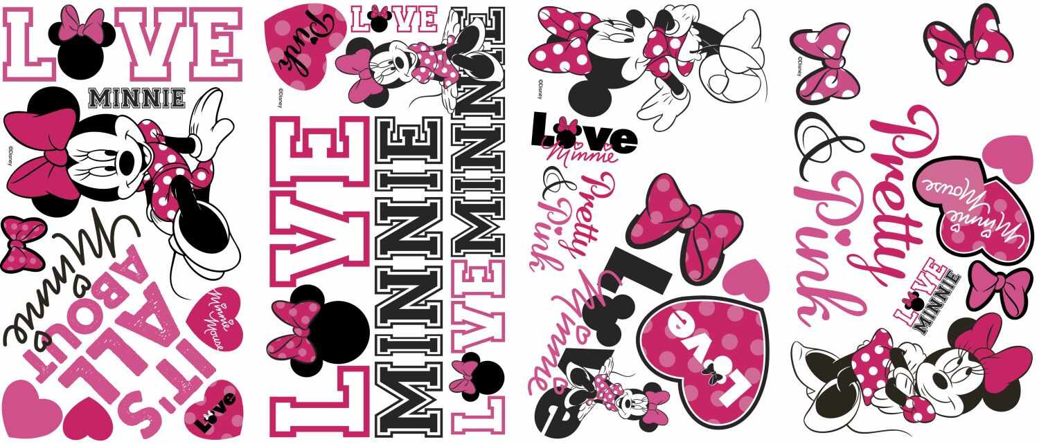 Sticker MINNIE LOVES PINK | 4 colite de 25,4 cm x 45,7 cm