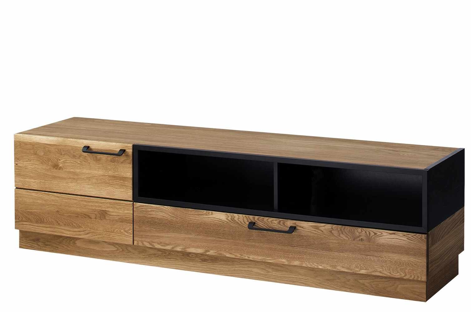 Comoda TV din lemn si furnir, cu 1 sertar si 1 usa Large Mosaic 25 Stejar / Negru, l170xA42xH46 cm