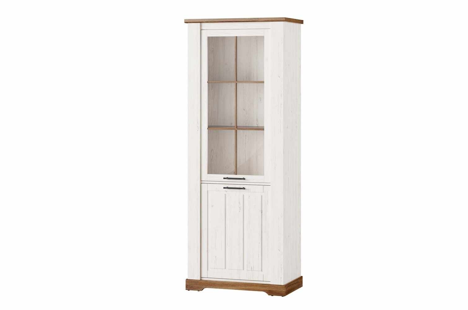 Vitrina din pal, cu 2 usi Country 10 Alb / Stejar, l79xA45xH204 cm