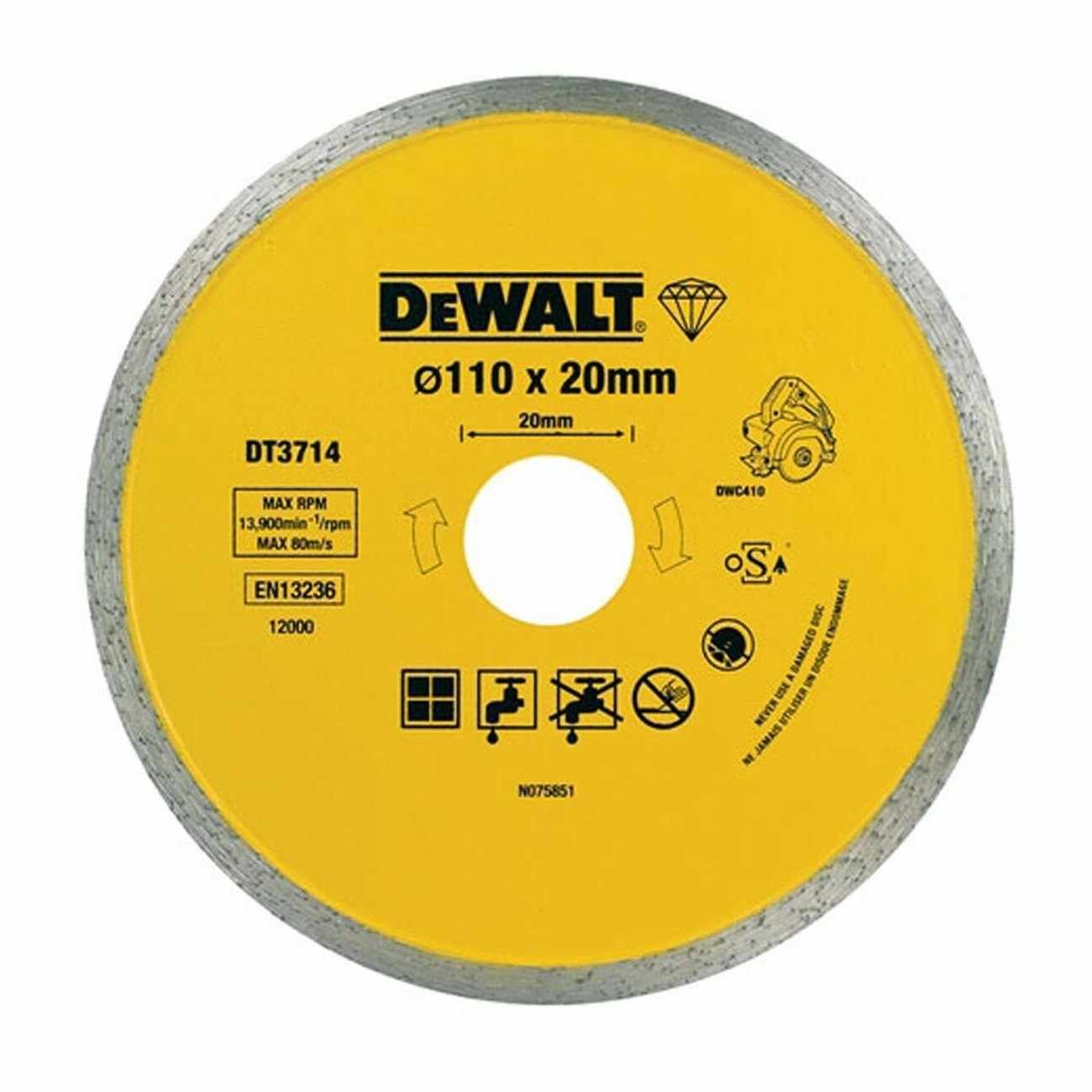 Disc Diamantat Pentru Placi Ceramice DeWalt DT3714 110 x 20 mm Pentru DWC410