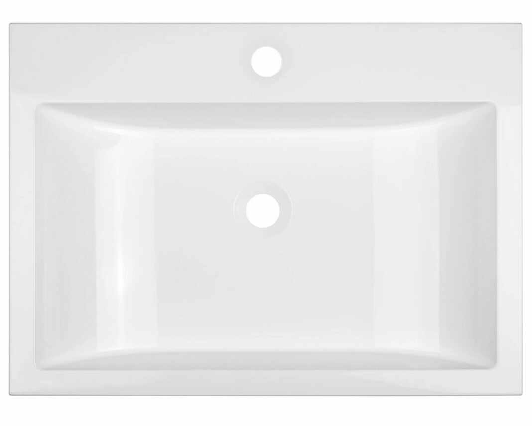 Lavoar baie granit Laveo Albano, 1 cuva dreptunghiulara 44x60 cm, alb lucios