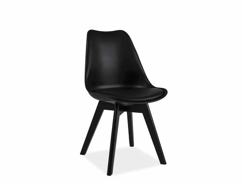 Scaun din plastic cu sezut tapitat cu piele ecologica si picioare din lemn, Kris II Negru, l49xA41xH83 cm