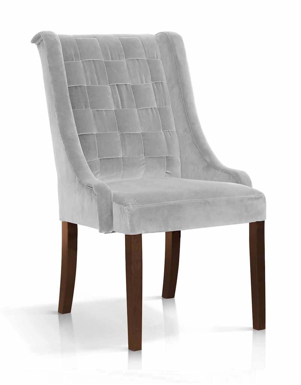 Scaun tapitat cu stofa, cu picioare din lemn Prince Velvet Argintiu / Nuc, l55xA70xH105 cm