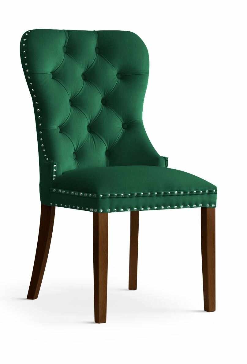 Scaun tapitat cu stofa si picioare din lemn Madame Velvet Verde / Nuc, l51xA63xH99 cm