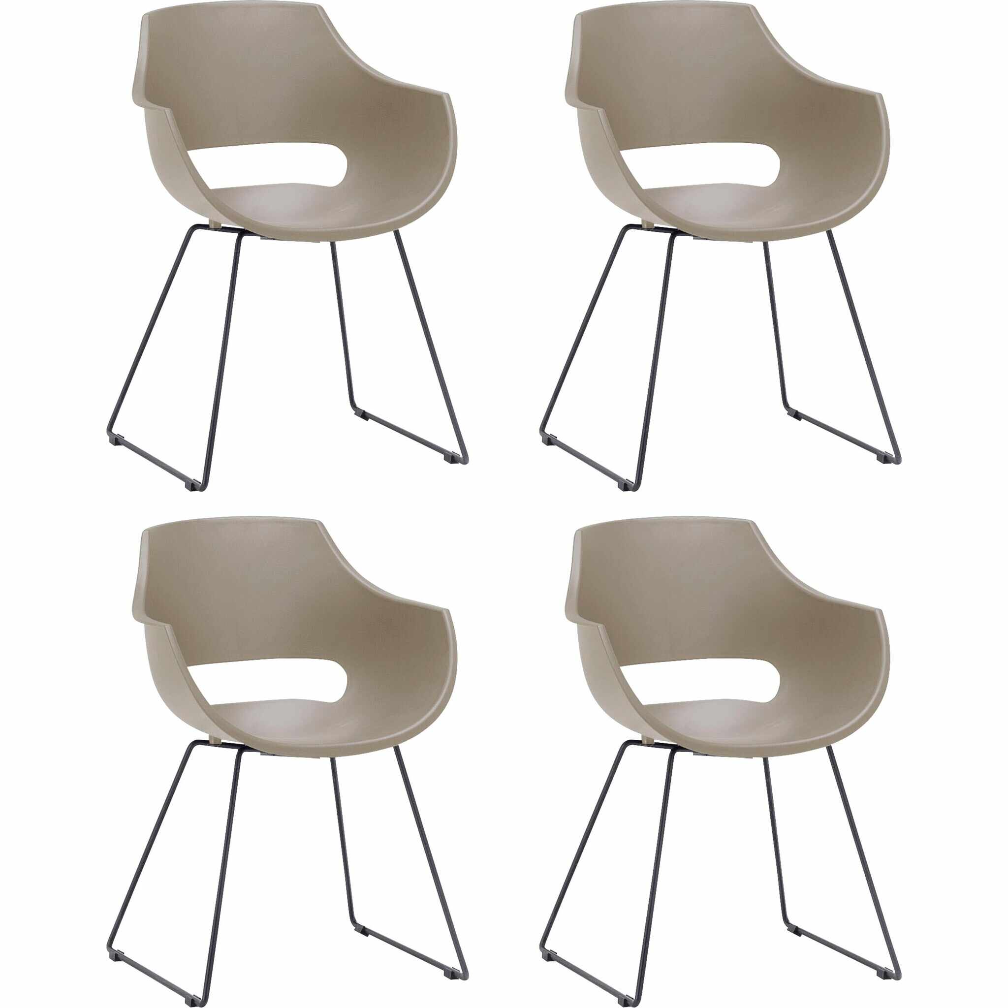 Set 4 scaune din plastic cu picioare metalice Rockville Skid Capuccino / Negru, l57xA58xH80 cm