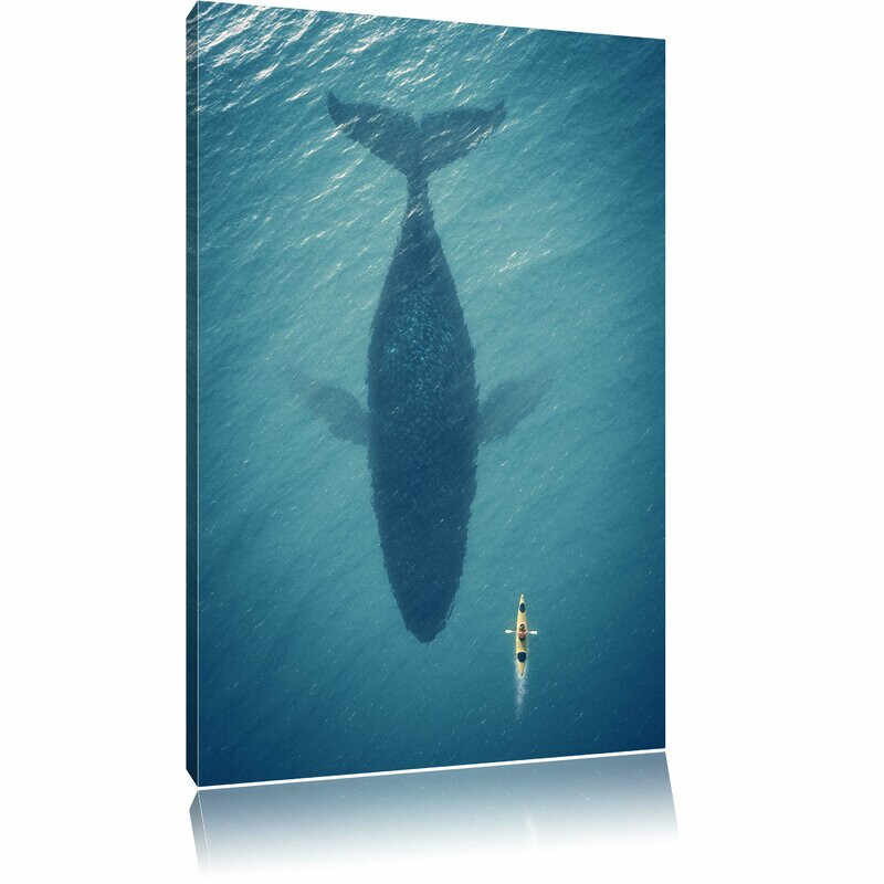 Tablou Giant whale shadow, panza/lemn, albastru, 60 x 40 cm