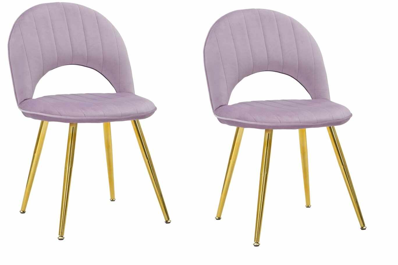 Set 2 scaune tapitate cu stofa, cu picioare din metal, Flex Velvet Lila / Auriu, l52xA48xH78 cm