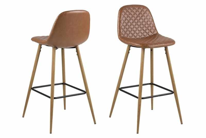 Set 2 scaune de bar tapitate cu piele ecologica si picioare metalice Wilma Maro / Stejar, l46,6xA51xH101 cm