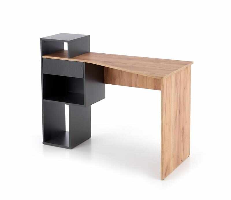 Masa de birou din pal, cu 1 sertar, Conti Stejar Wotan / Antracit, L122xl57xH90 cm