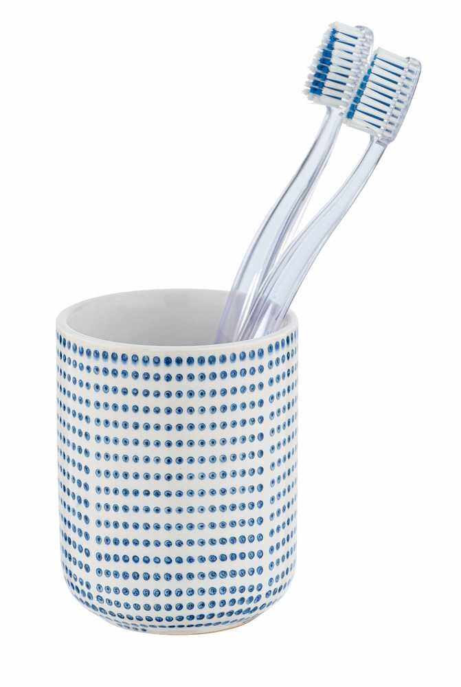 Pahar pentru periuta de dinti, din ceramica, Nole Alb / Albastru, Ø7,5xH9,5 cm