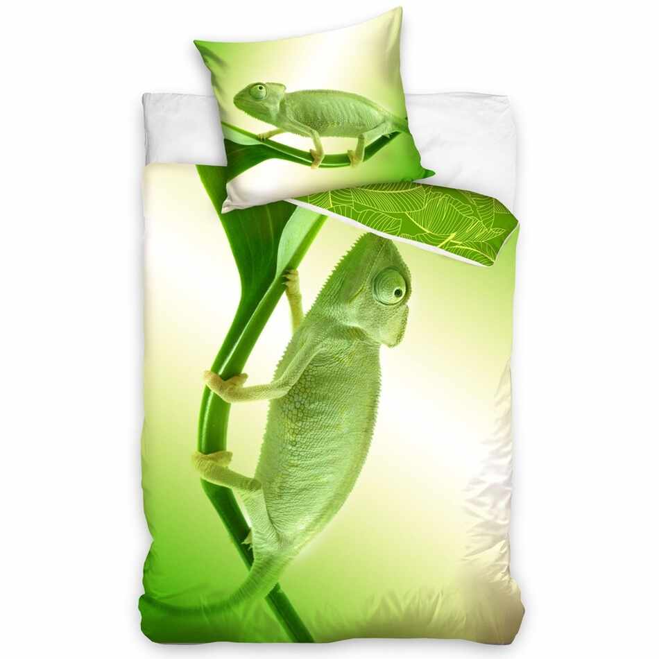 Lenjerie de pat din bumbac Cameleon verde, 140 x 200 cm, 70 x 90 cm