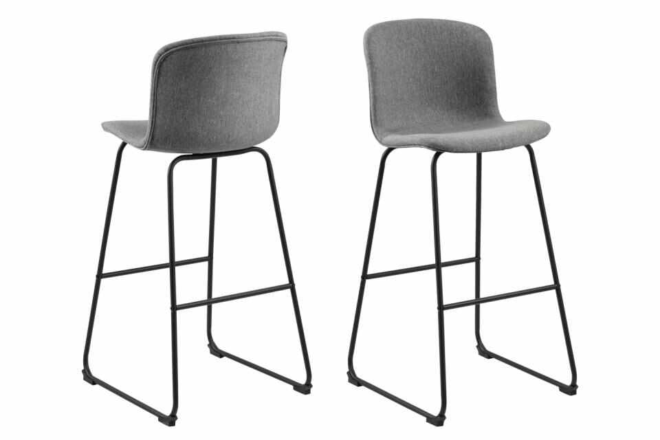 Set 2 scaune de bar tapitate cu stofa si picioare metalice Story Gri / Negru, l48xA57xH105,5 cm