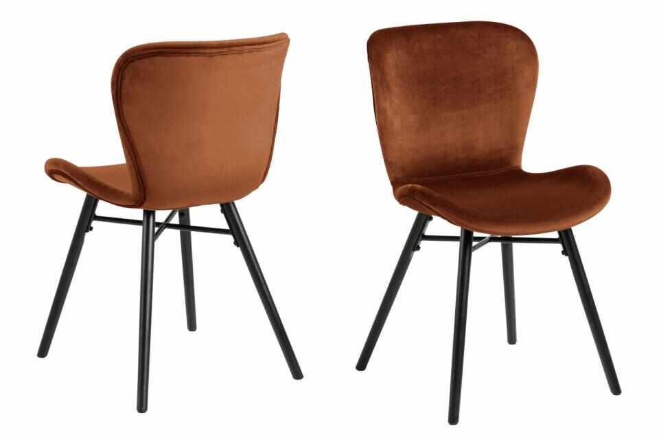 Set 2 scaune tapitate cu stofa si picioare din lemn Batilda A-1 Velvet Maro / Negru, l47xA53xH82,5 cm