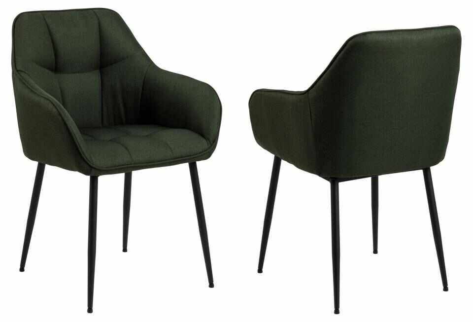 Set 2 scaune tapitate cu stofa si picioare metalice Brenda Verde / Negru, l59xA54,5xH84,5 cm