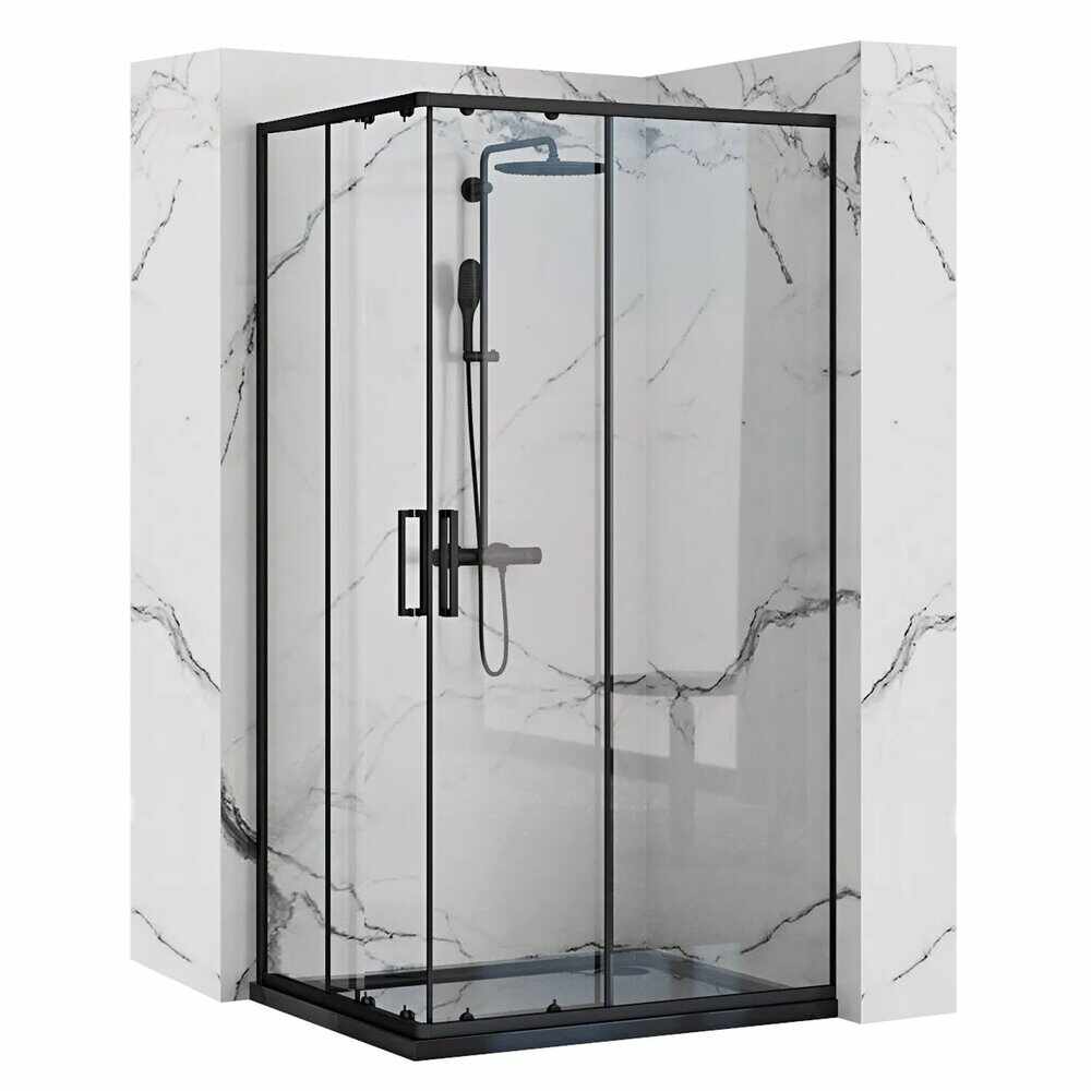 Set promo cabina dus cu cadita de dus dreptunghiulara si usi glisante Rea Punto 80x100 alb