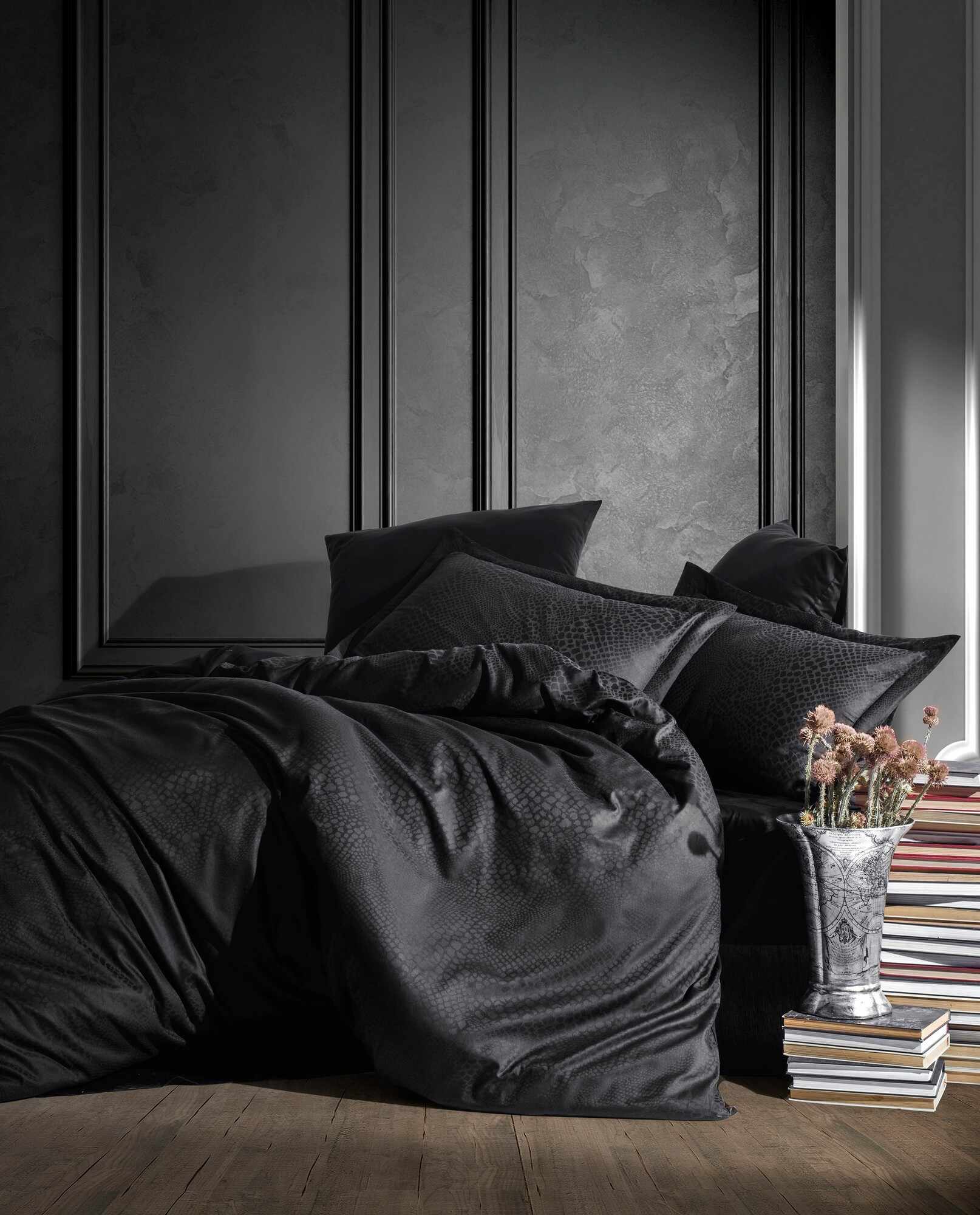 Lenjerie de pat din bumbac Satinat Austin Negru, 200 x 220 cm