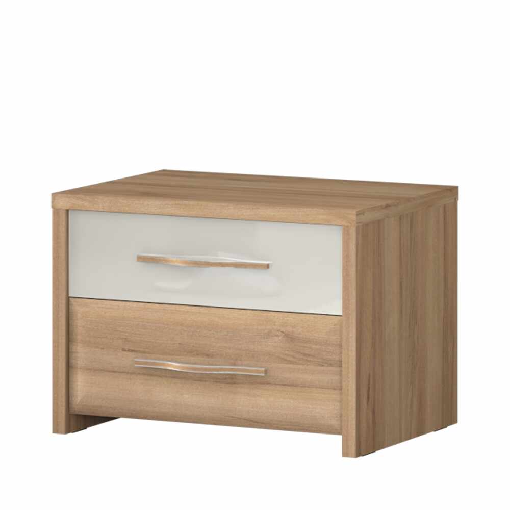 Noptiera din pal si MDF, cu 2 sertare, Gala Bej / Nuc Pacific, l57xA41xH41 cm