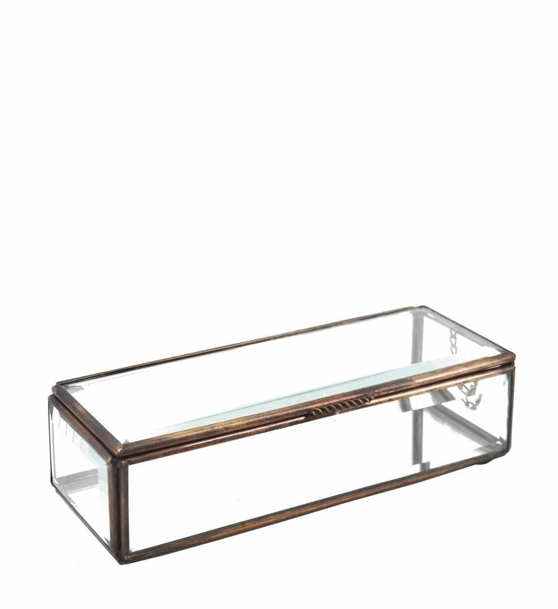 Cutie pentru depozitare din sticla si metal Box Aramiu, L20xl7xH5 cm