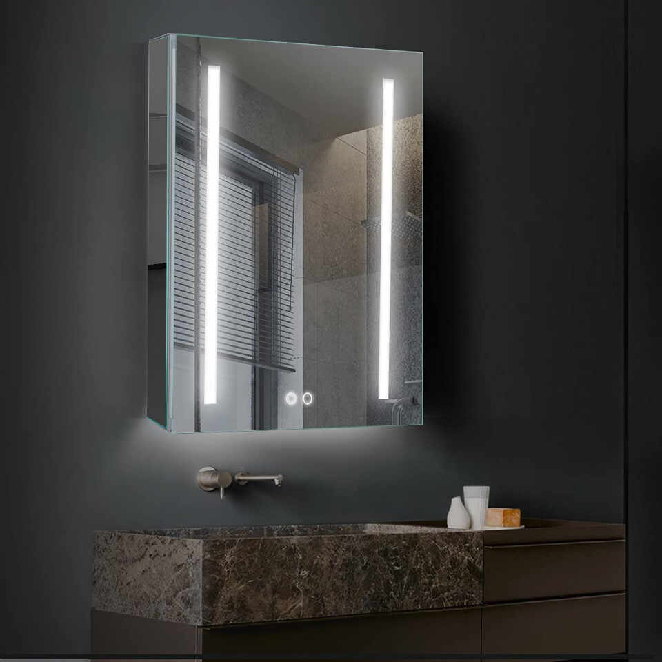 Dulap de baie cu oglinda FTMIR, LED, aluminiu/sticla, 50 x 70 x 21 cm