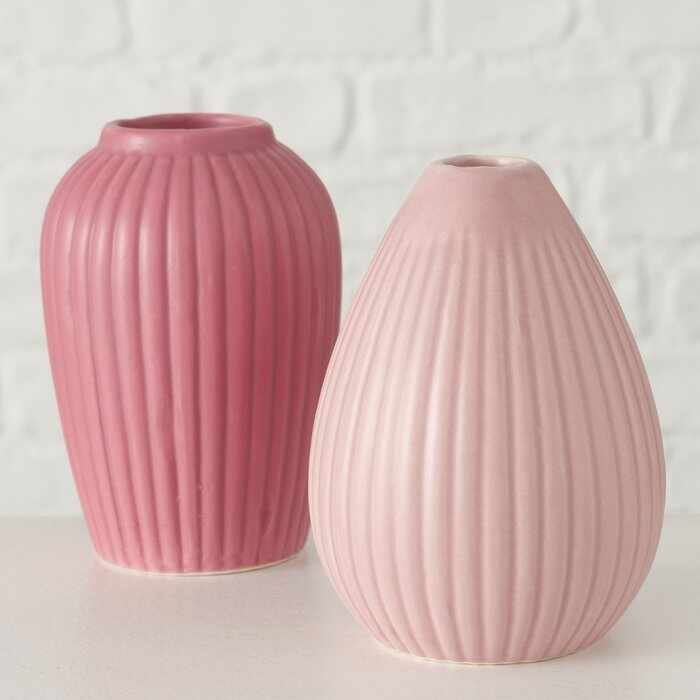 Set 2 vaze decorative din ceramica, Jezabel Rose Mat, Modele Asortate, Ø7xH11 cm
