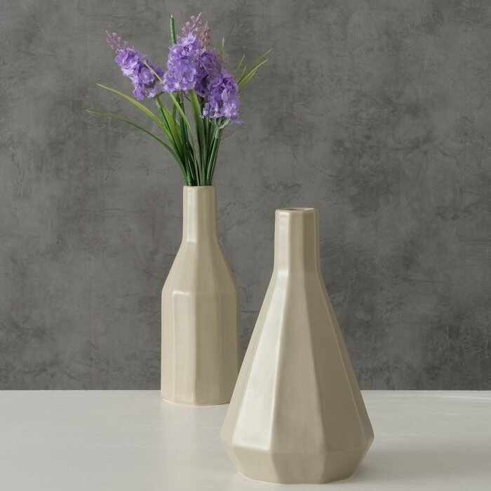 Set 2 vaze decorative din ceramica, Kressy Bej Mat, Modele Asortate, Ø11xH21 cm