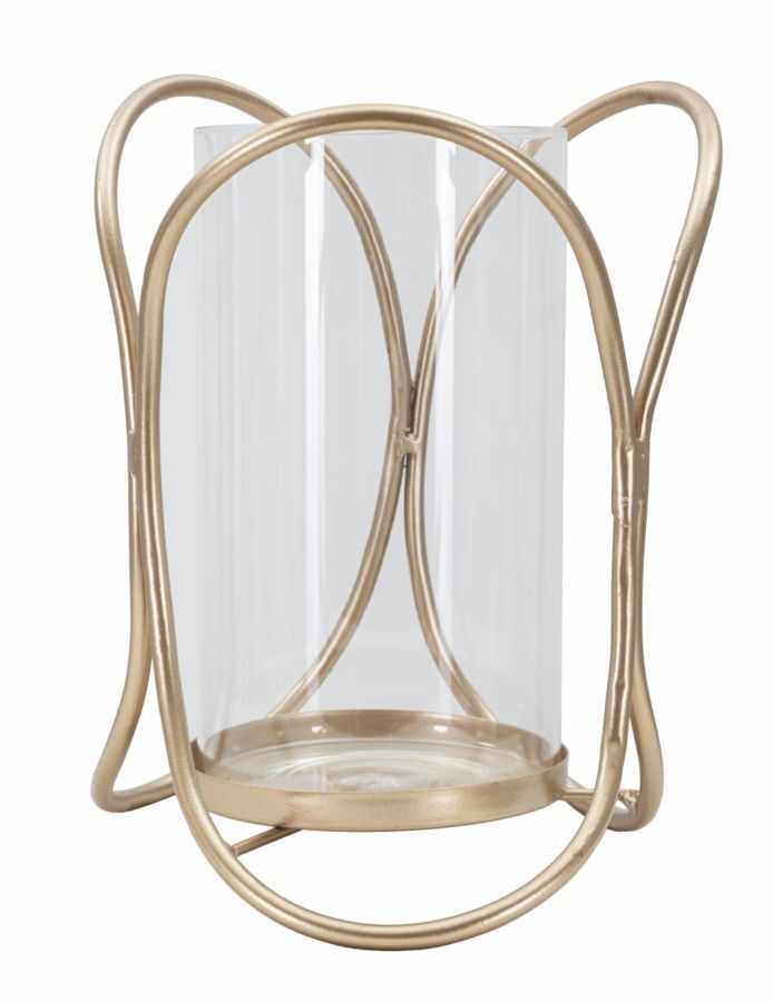 Suport lumanare din metal si sticla, Glox A Auriu Antichizat, Ø16xH21,5 cm