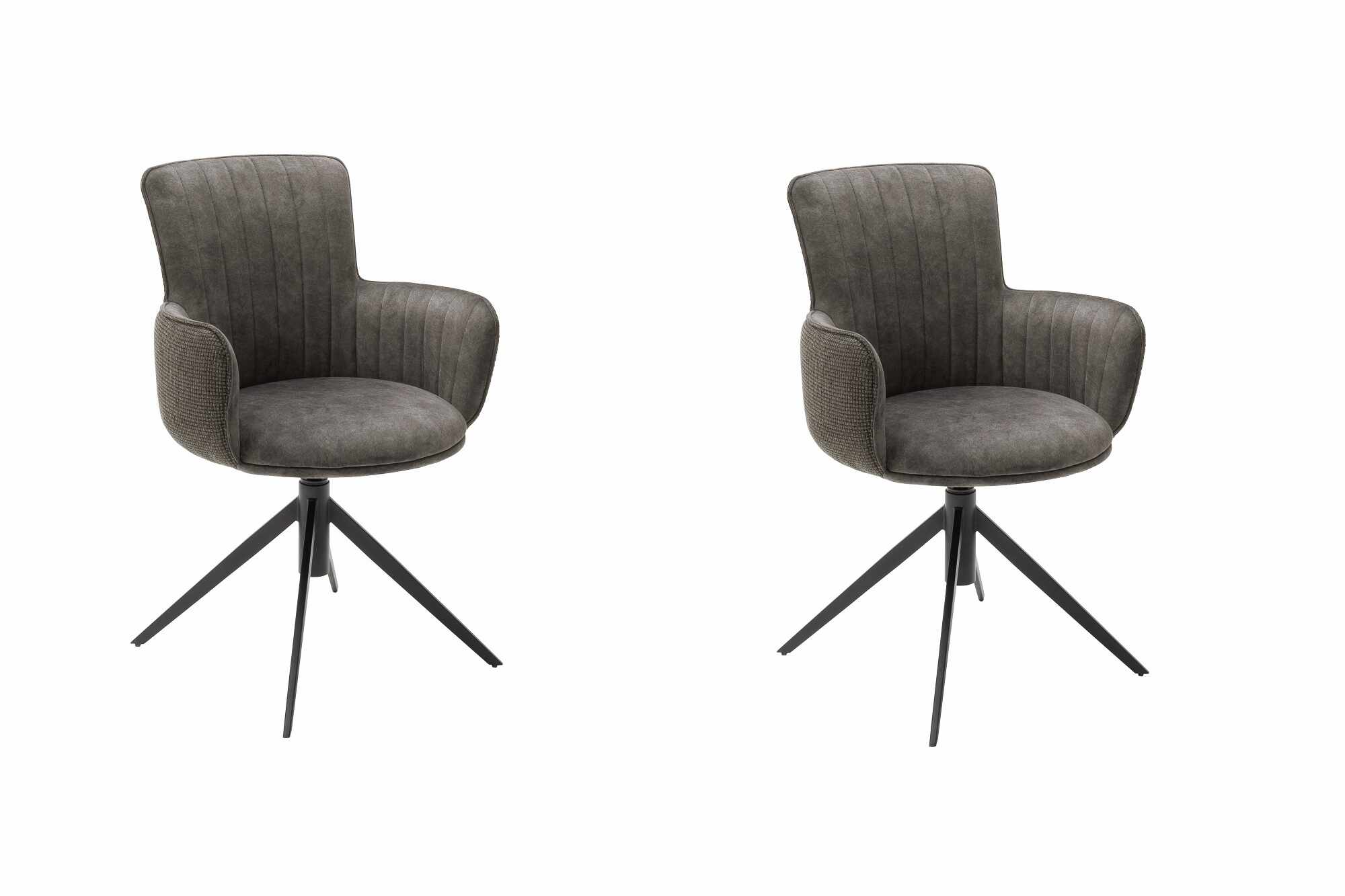 Set 2 scaune rotative tapitate cu stofa si picioare metalice, Denia Capuccino / Negru, l60xA64x87 cm