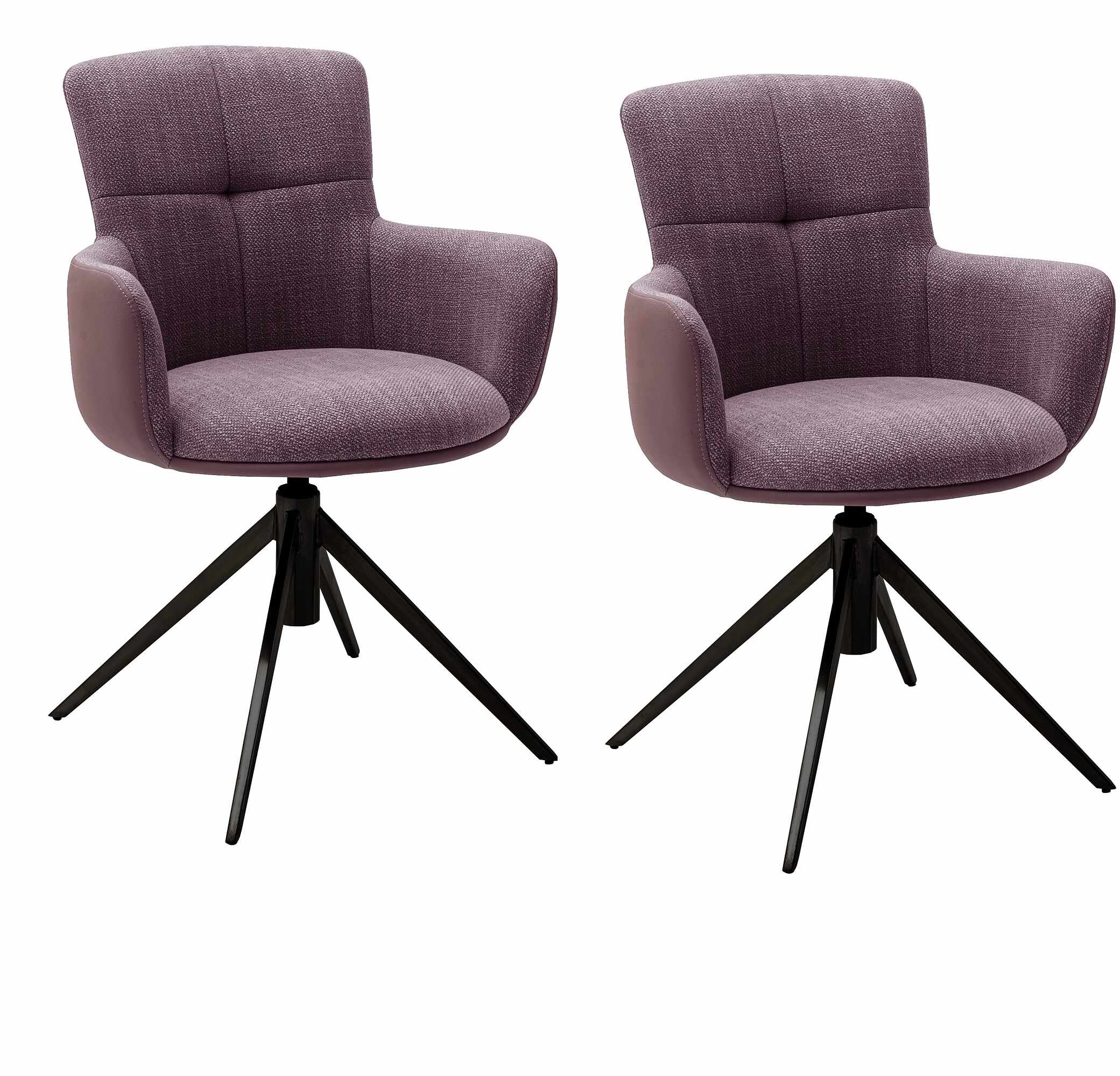 Set 2 scaune rotative tapitate cu stofa si picioare metalice, Mecana Burgundy / Negru, l60xA64x87 cm