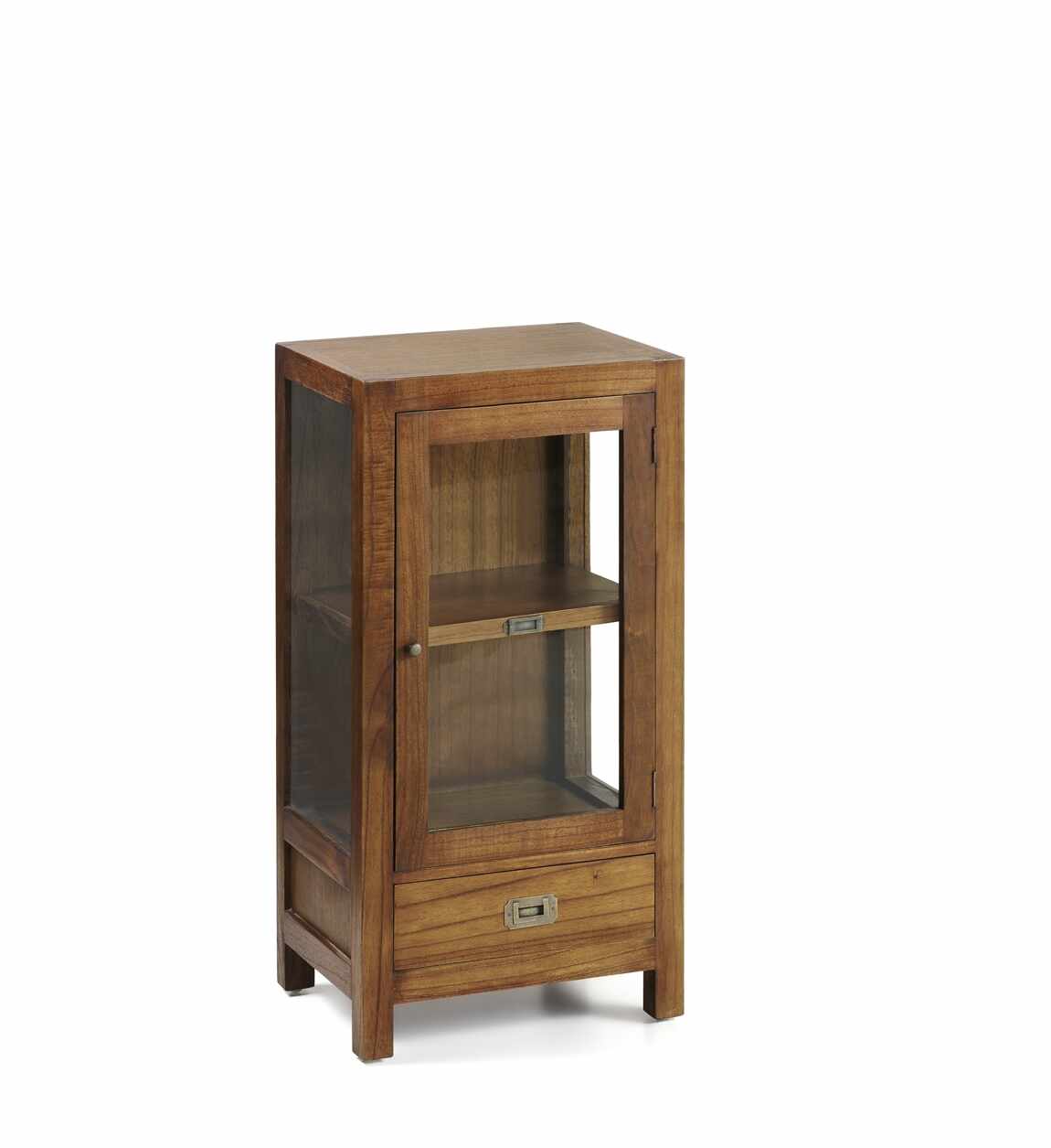 Cabinet cu vitrina, din lemn si furnir, cu 1 sertar si 1 usa, Star I Nuc, l50xA30xH100 cm