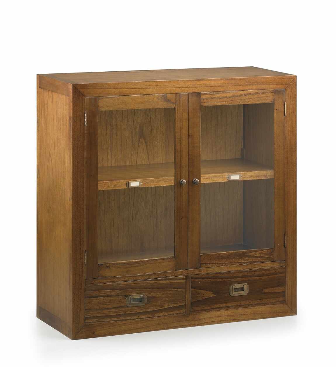 Cabinet cu vitrina, din lemn si furnir, cu 2 sertare si 2 usi, Star Combi Nuc, l90xA35xH90 cm
