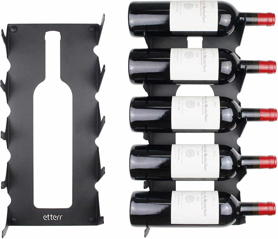 Raft de perete pentru sticle de vin Etterr, metal, negru, 40 x 20 x 10 cm