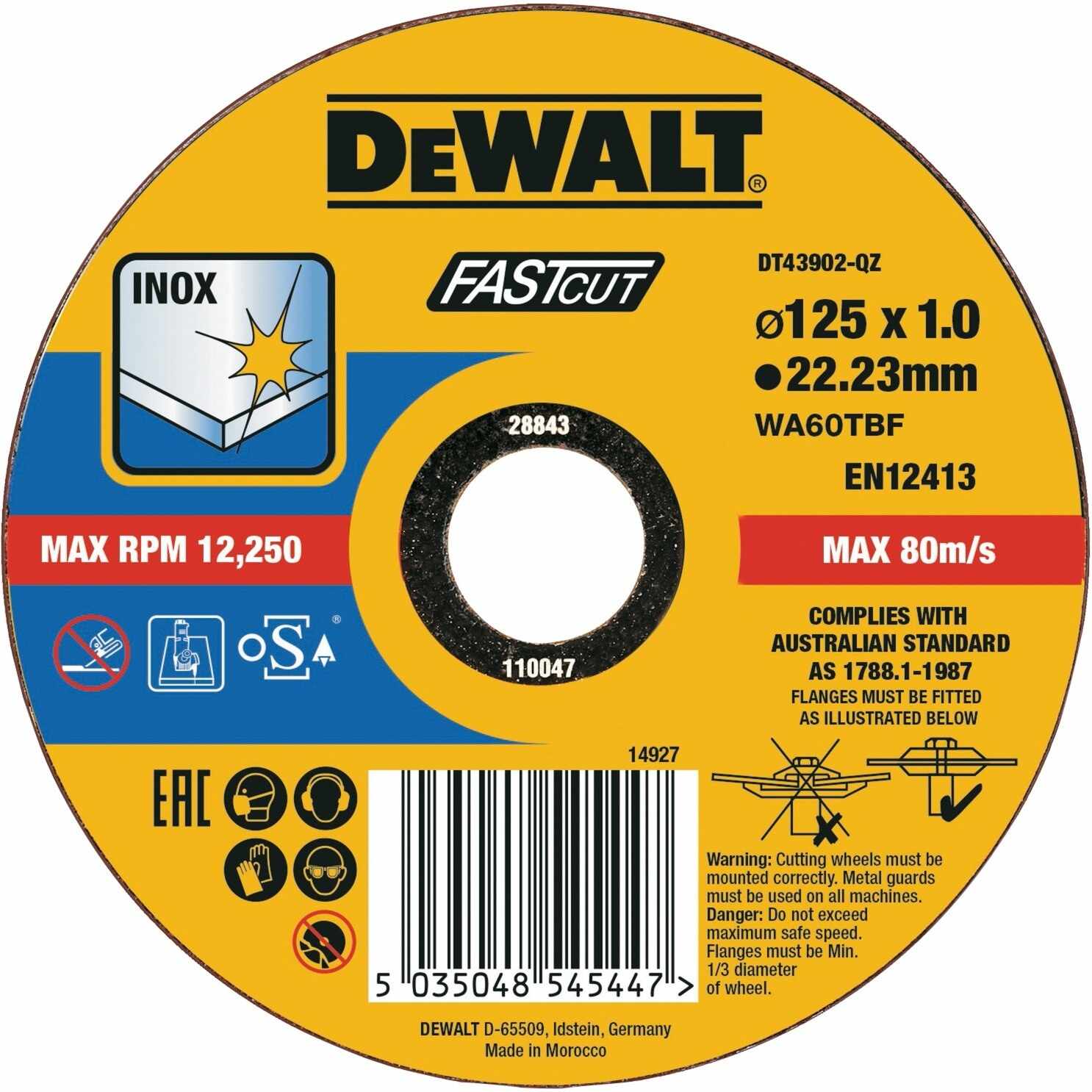 Disc Abraziv DeWalt DT43902 Ø125 x 1 x 22.23 mm Pentru INOX