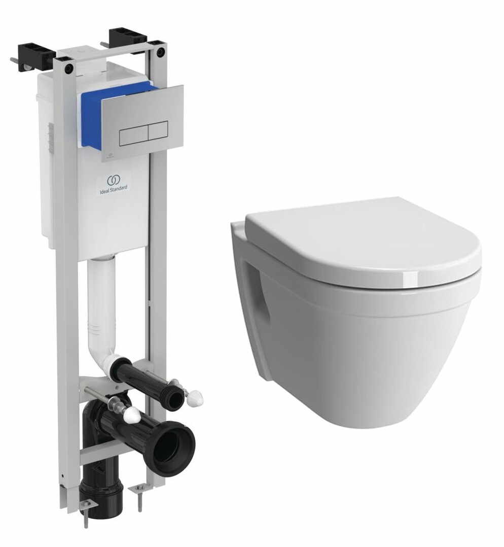 Set vas WC suspendat Vitra S50 si capac inchidere lenta si rezervor incastrat Ideal Standard ProSys Eco M cu cadru metalic si clapeta Oleas M2 crom lucios