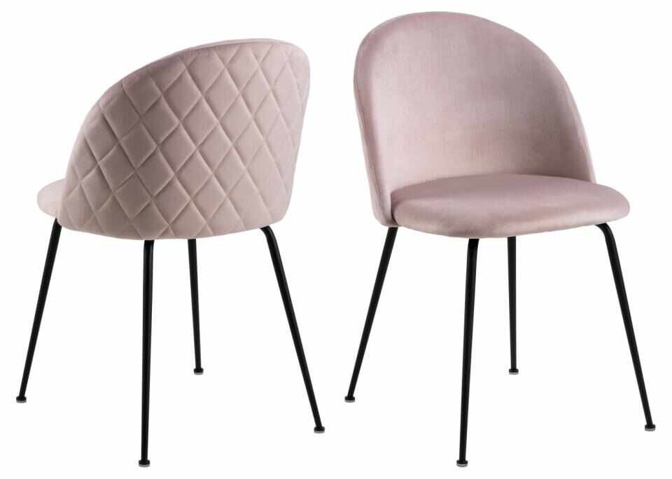 Set 2 scaune tapitate cu stofa si picioare metalice Louise Velvet Roz Deschis / Negru, l49,5xA54xH80,5 cm