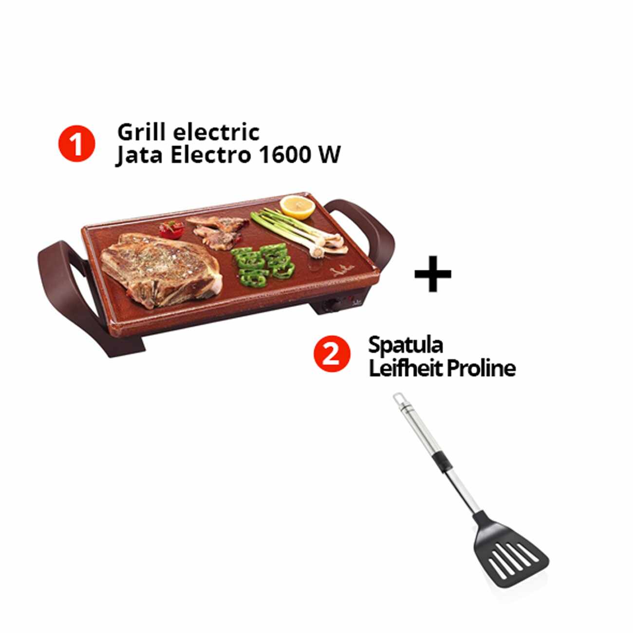 Pachet Grill electric din teracota Jata Electro 1600 W + Spatula Leifheit Proline