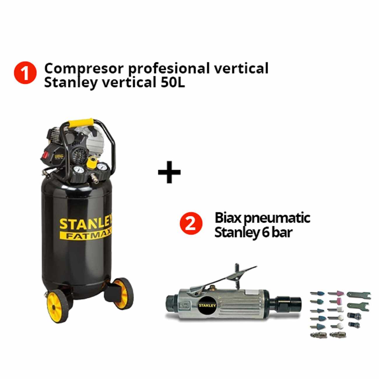 Pachet Stanley Fatmax: Compresor Profesional HY 227/10/50V Si Biax Pneumatic 160153XSTN
