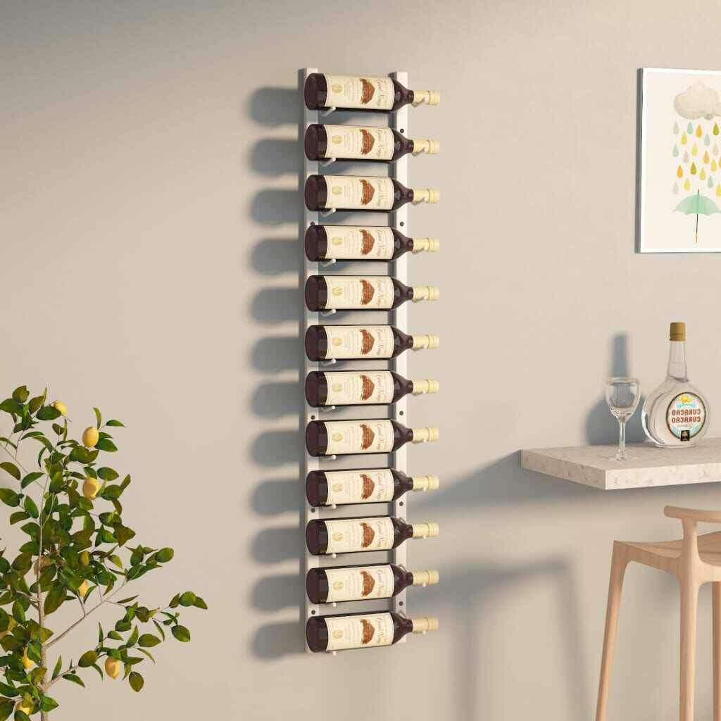 vidaXL Suport sticle de vin montat pe perete, 12 sticle, alb, fier