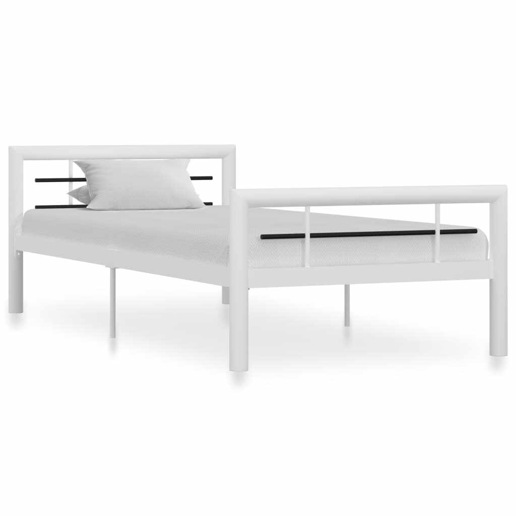 vidaXL Cadru de pat, alb și negru, 90 x 200 cm, metal